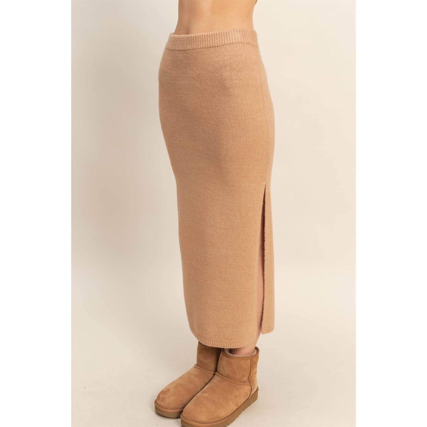 KNIT MIDI SKIRT | TAUPE