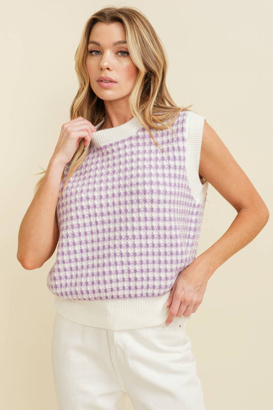 HOUNDSTOOTH SWEATER VEST: Lavender