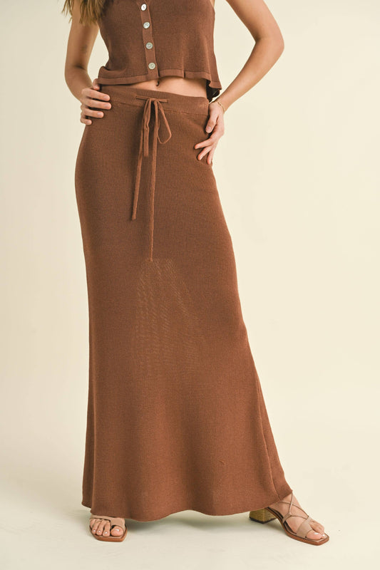 KNITTED MAXI SKIRT: COCOA