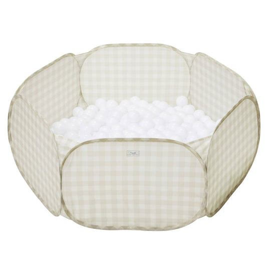 Kids Ball Pit with Recycled Fabric (balls not incl.): Gingham Beige