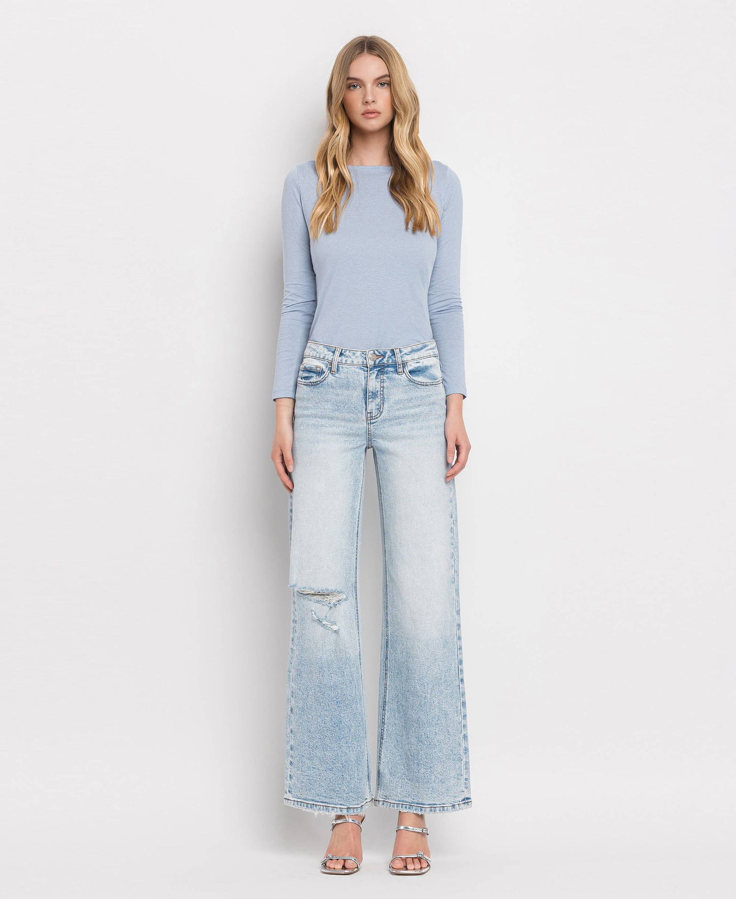 LOVERVET TUMMY CONTROL SUPER HIGH RISE WIDE LEG JEANS.