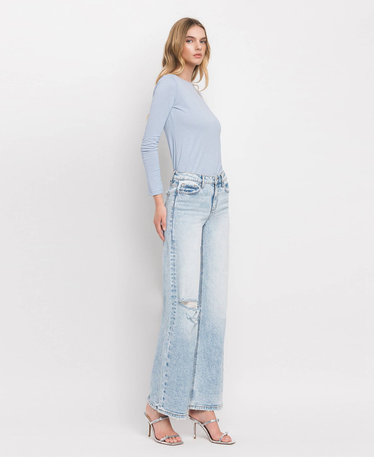 LOVERVET TUMMY CONTROL SUPER HIGH RISE WIDE LEG JEANS.