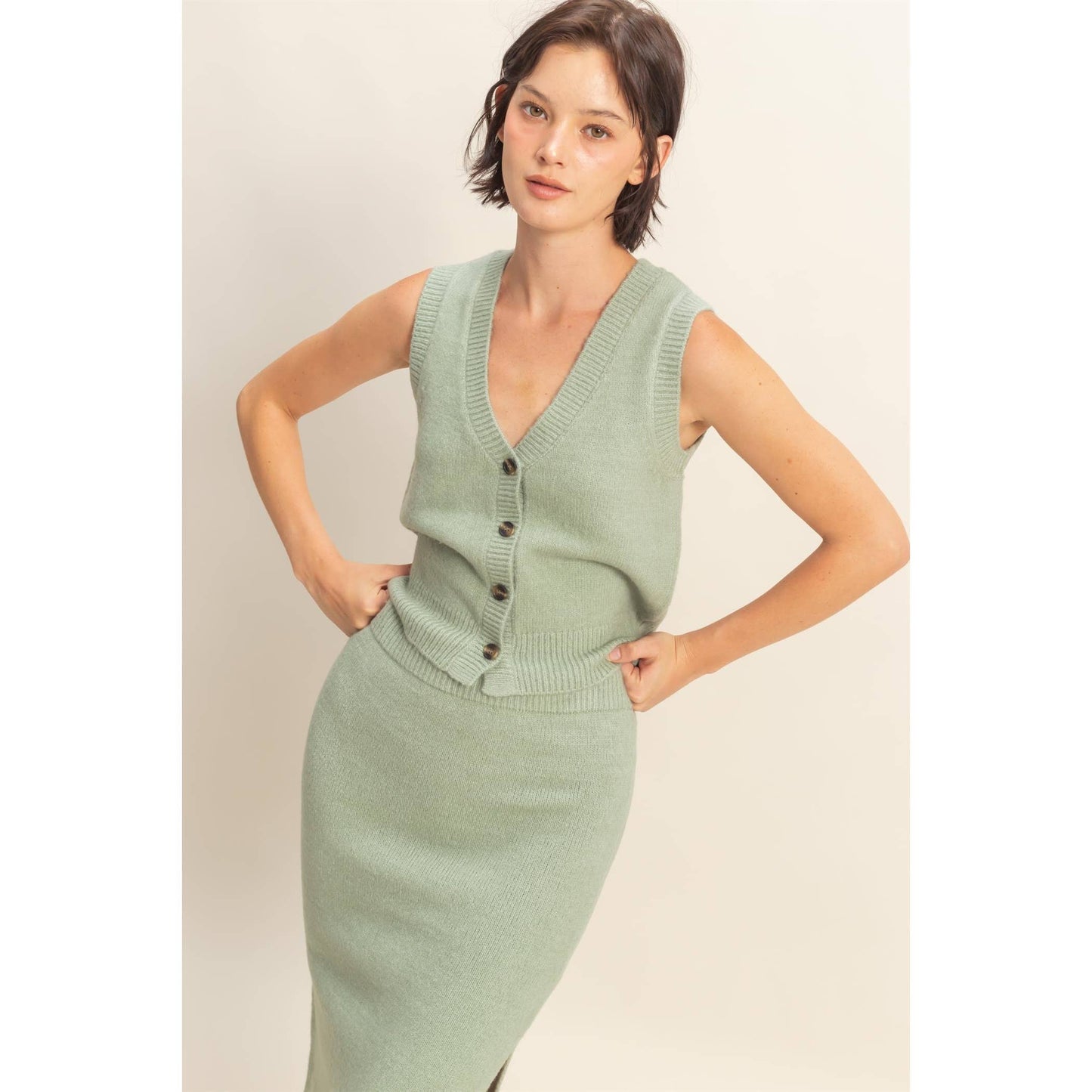 KNIT SKIRT SAGE GREEN