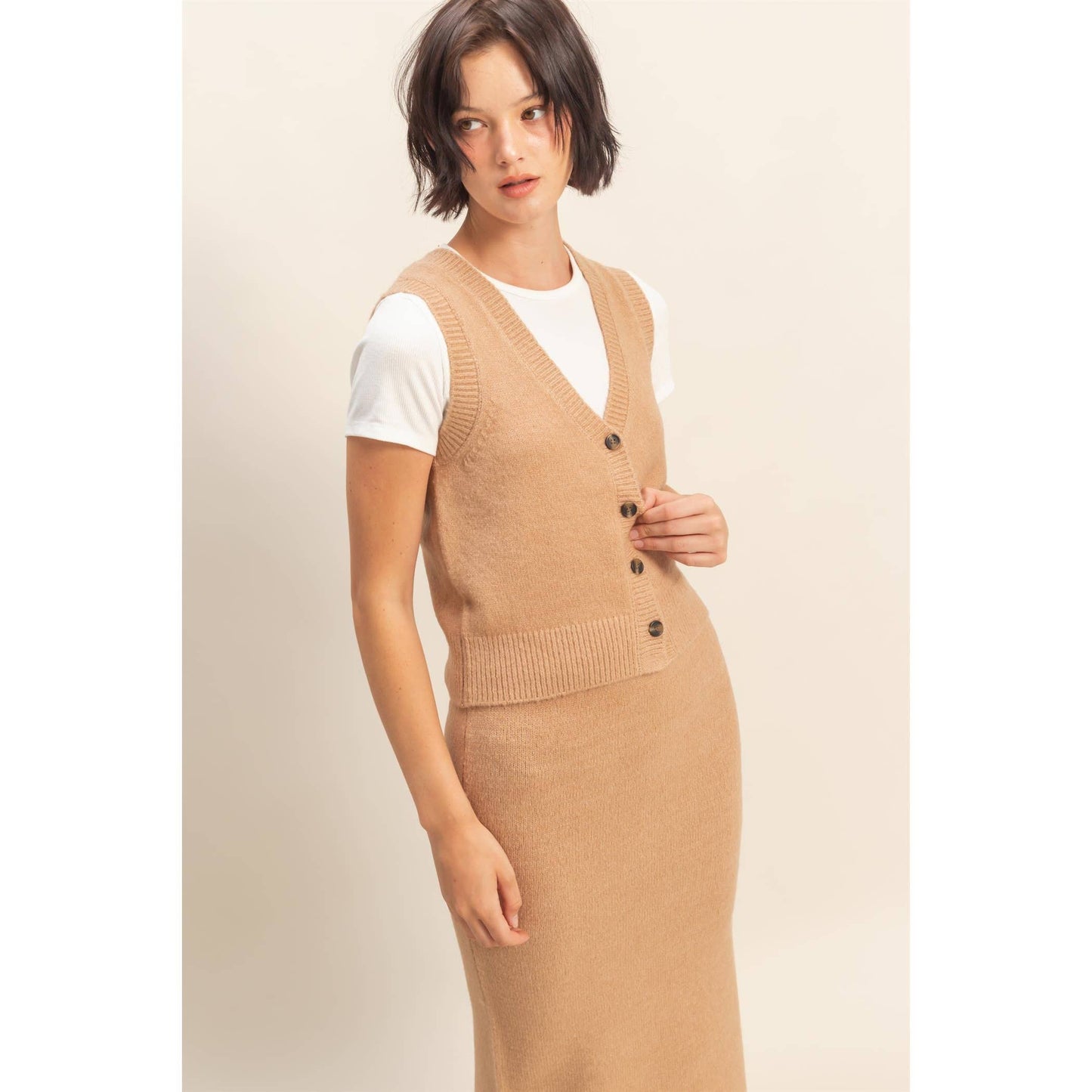 KNIT MIDI SKIRT | TAUPE