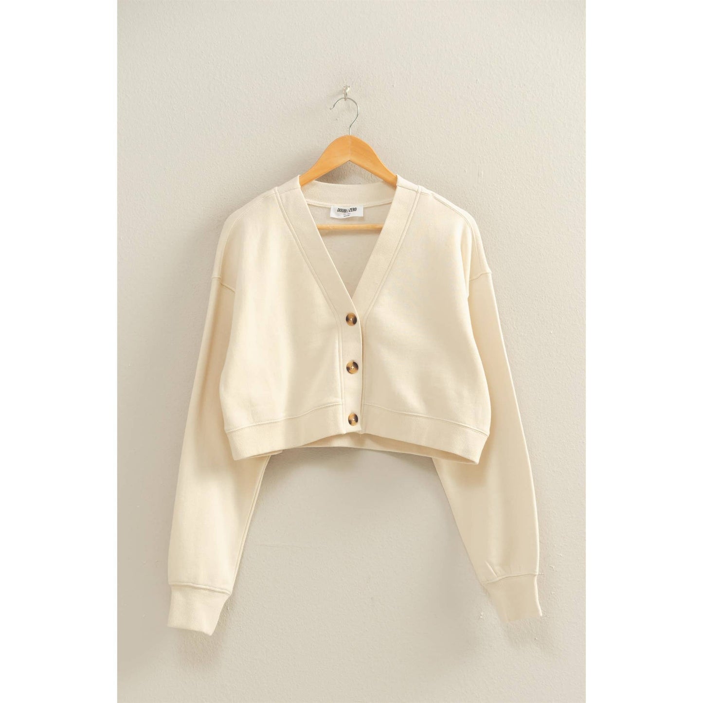Washed French Terry Cropped Cardigan: DARK TAUPE