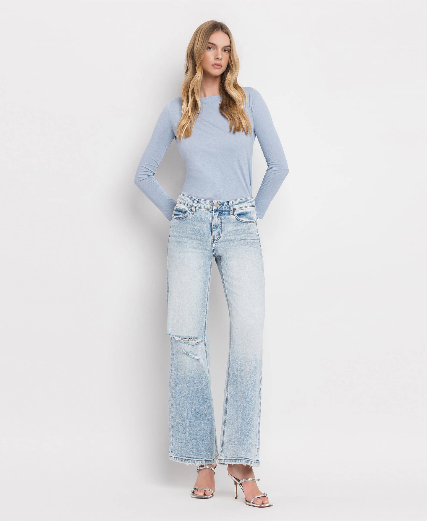 LOVERVET TUMMY CONTROL SUPER HIGH RISE WIDE LEG JEANS.