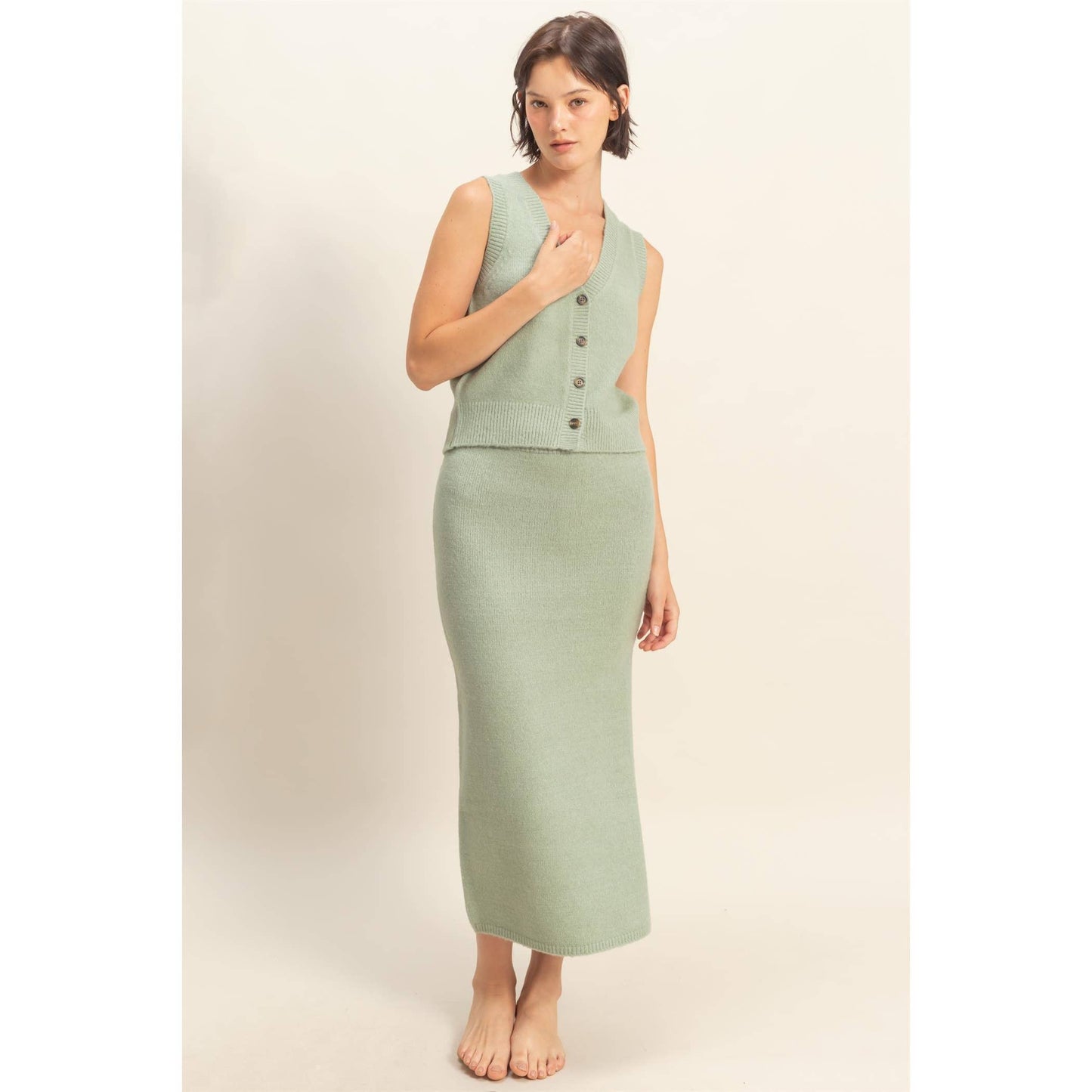 KNIT SKIRT SAGE GREEN