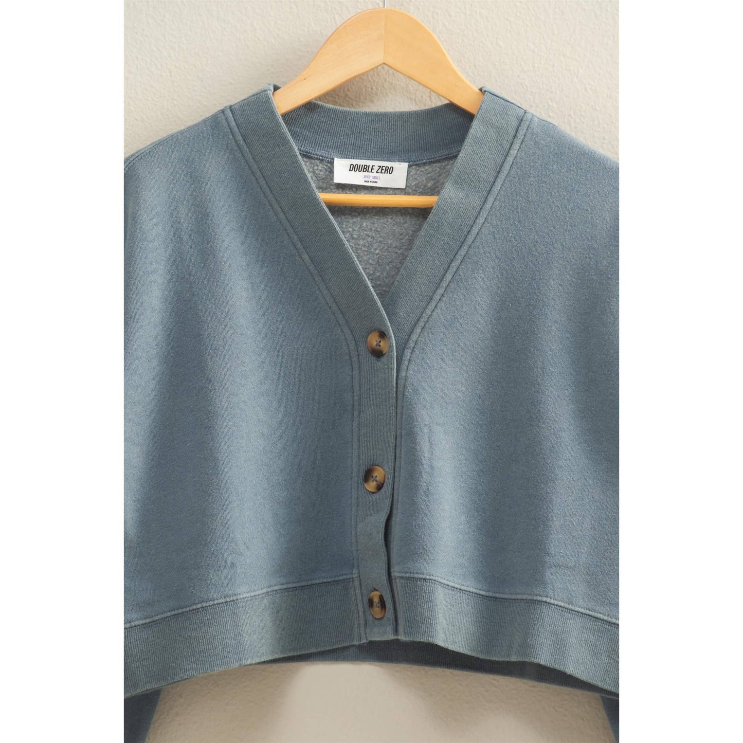 Washed French Terry Cropped Cardigan: DARK TAUPE