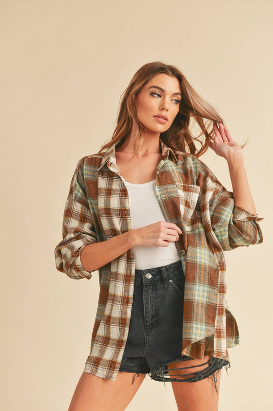 Noelle Shirt: Brown/White/Sage