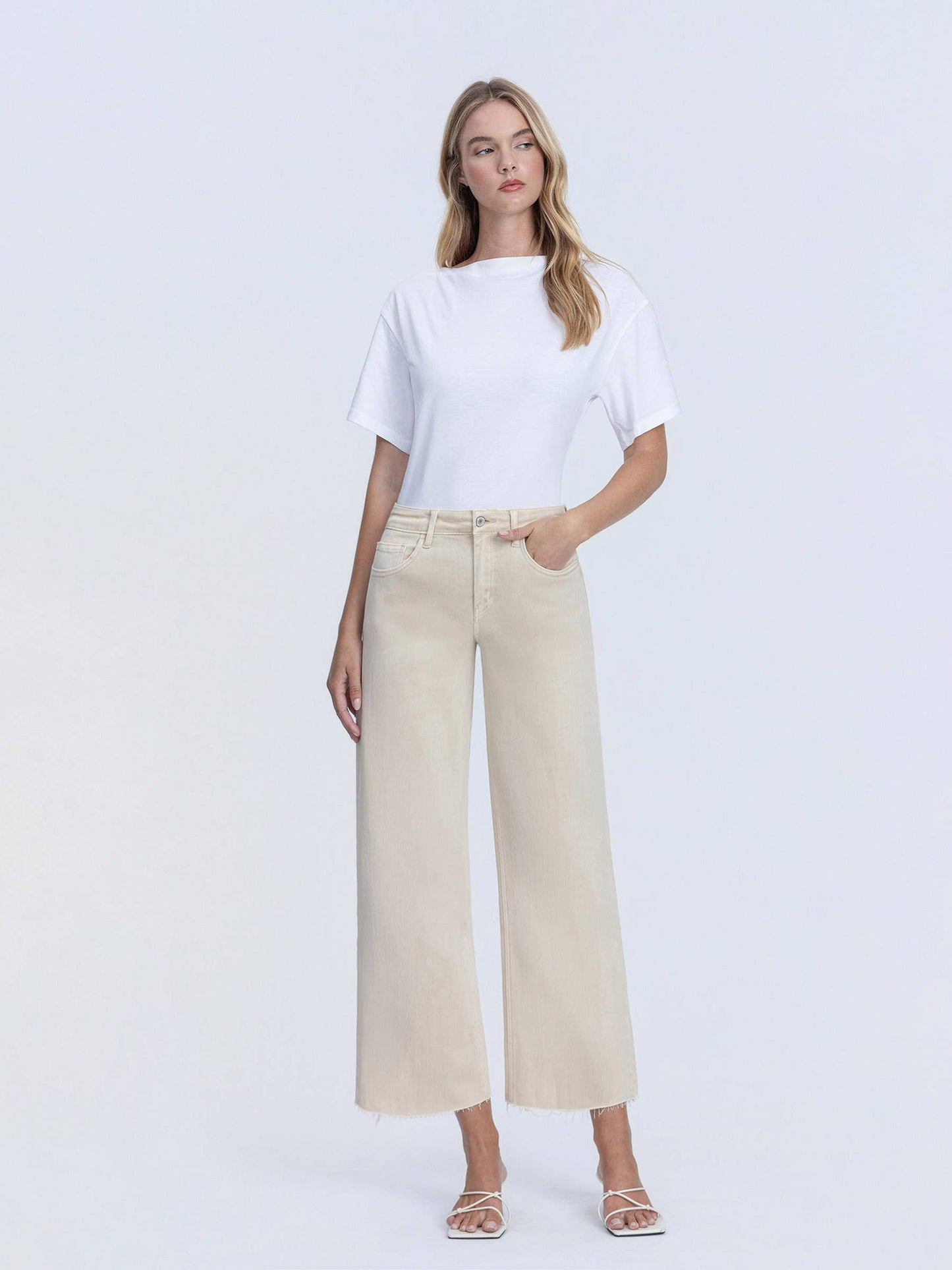 HIGH RISE CROP WIDE LEG JEANS | WHITE SWAN