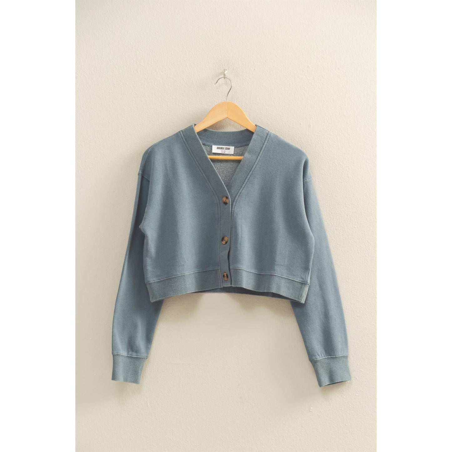 Washed French Terry Cropped Cardigan: DARK TAUPE