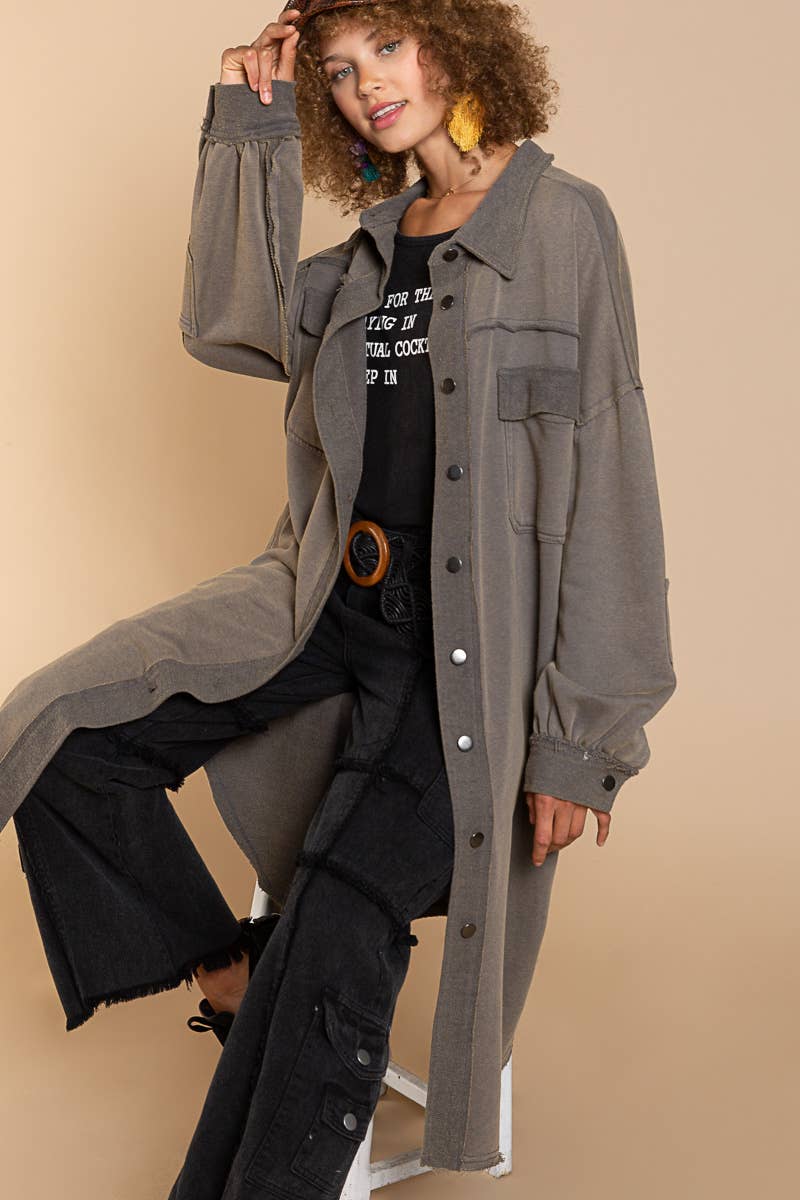Oversized Long French Terry Shacket | RUST CHARCOAL