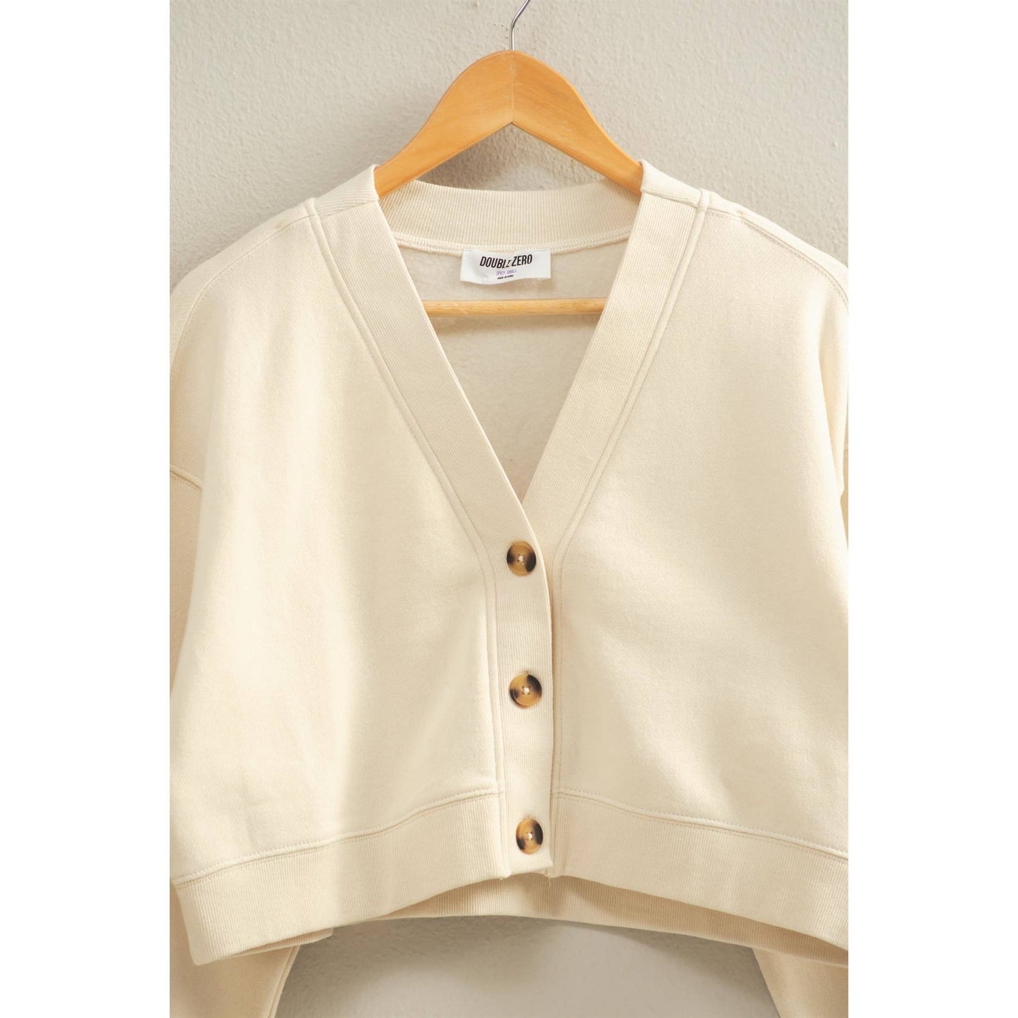 Washed French Terry Cropped Cardigan: DARK TAUPE