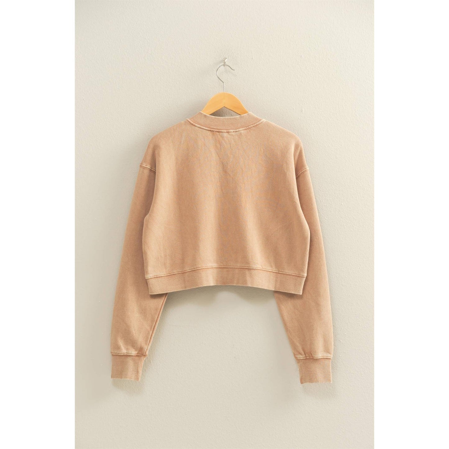Washed French Terry Cropped Cardigan: DARK TAUPE