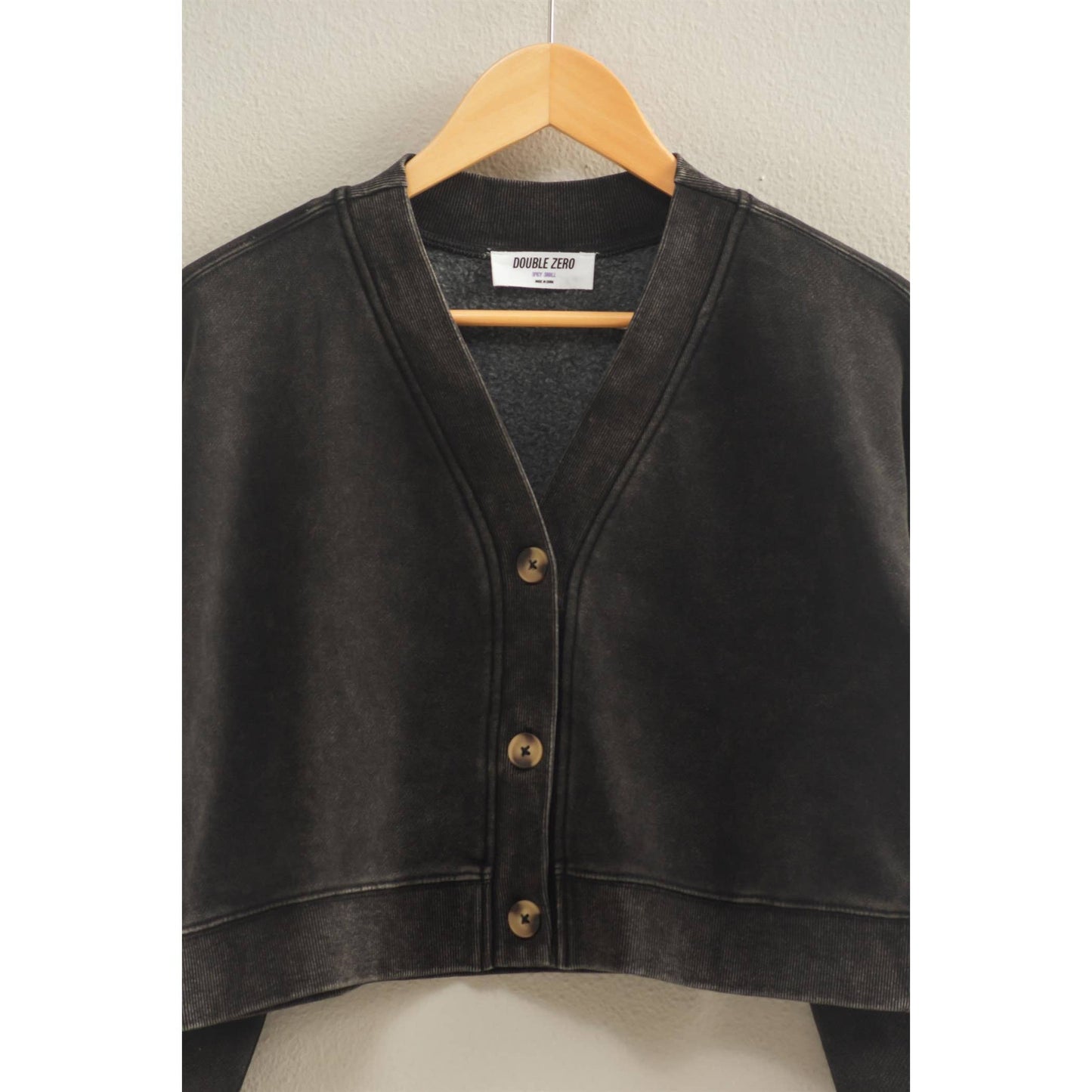 Washed French Terry Cropped Cardigan: DARK TAUPE