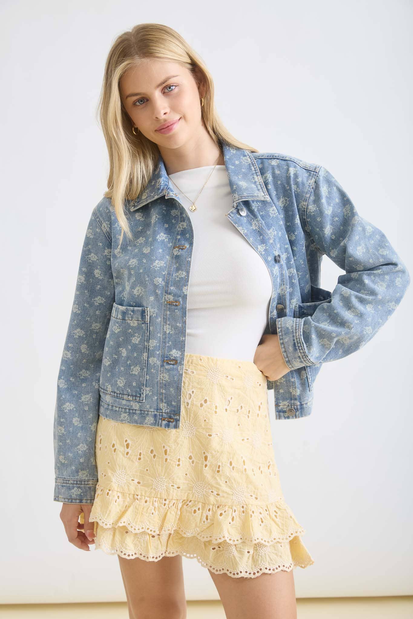 FIONA FLORAL JACKET: DENIM