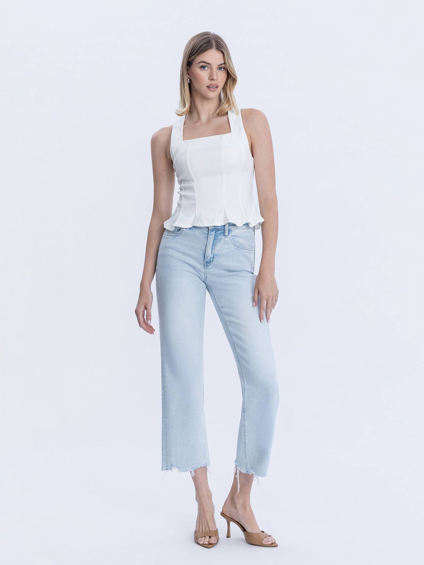 HIGH RISE LIGHT WASH SLIM WIDE JEANS | MERITORIOUS