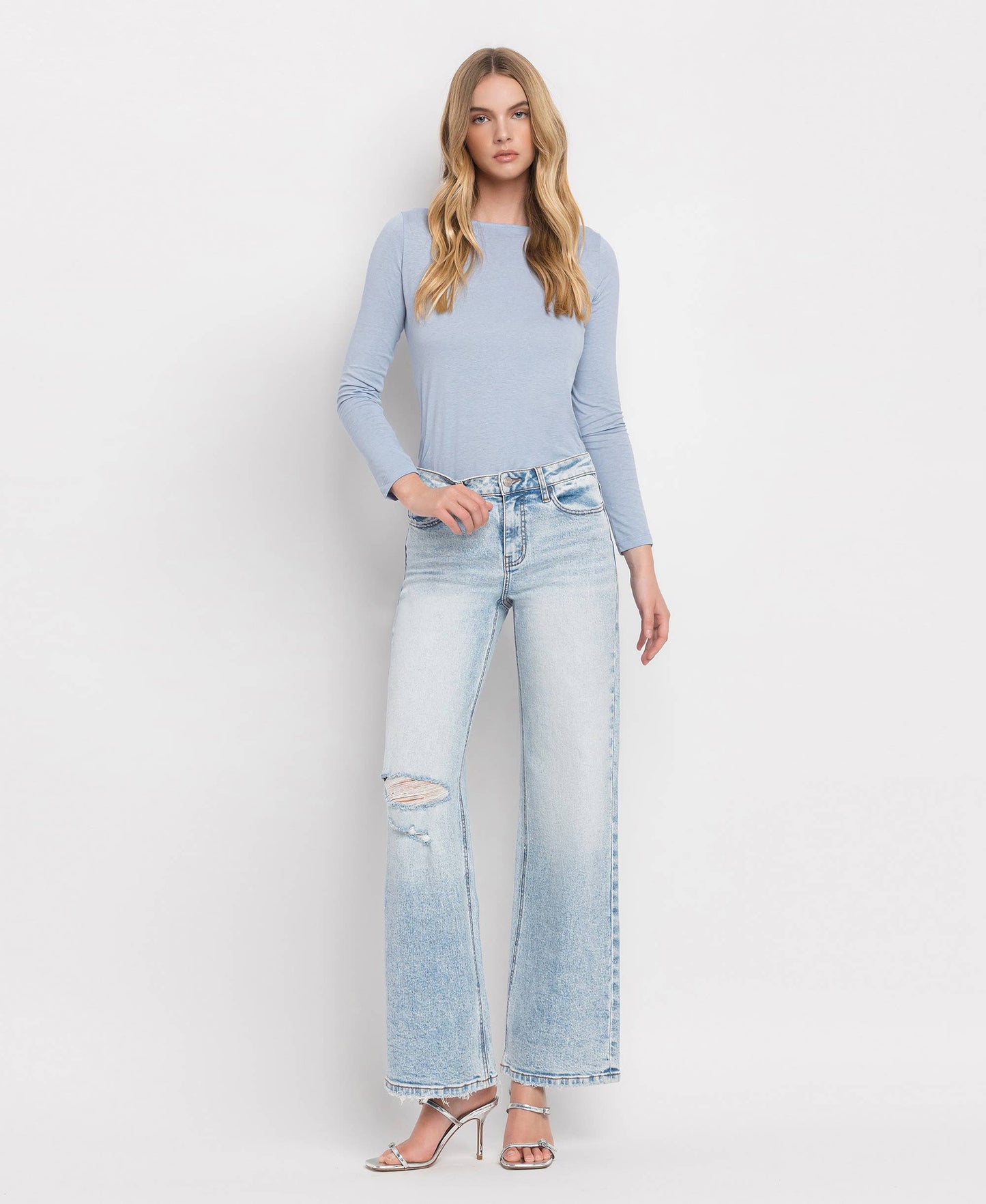 LOVERVET TUMMY CONTROL SUPER HIGH RISE WIDE LEG JEANS.