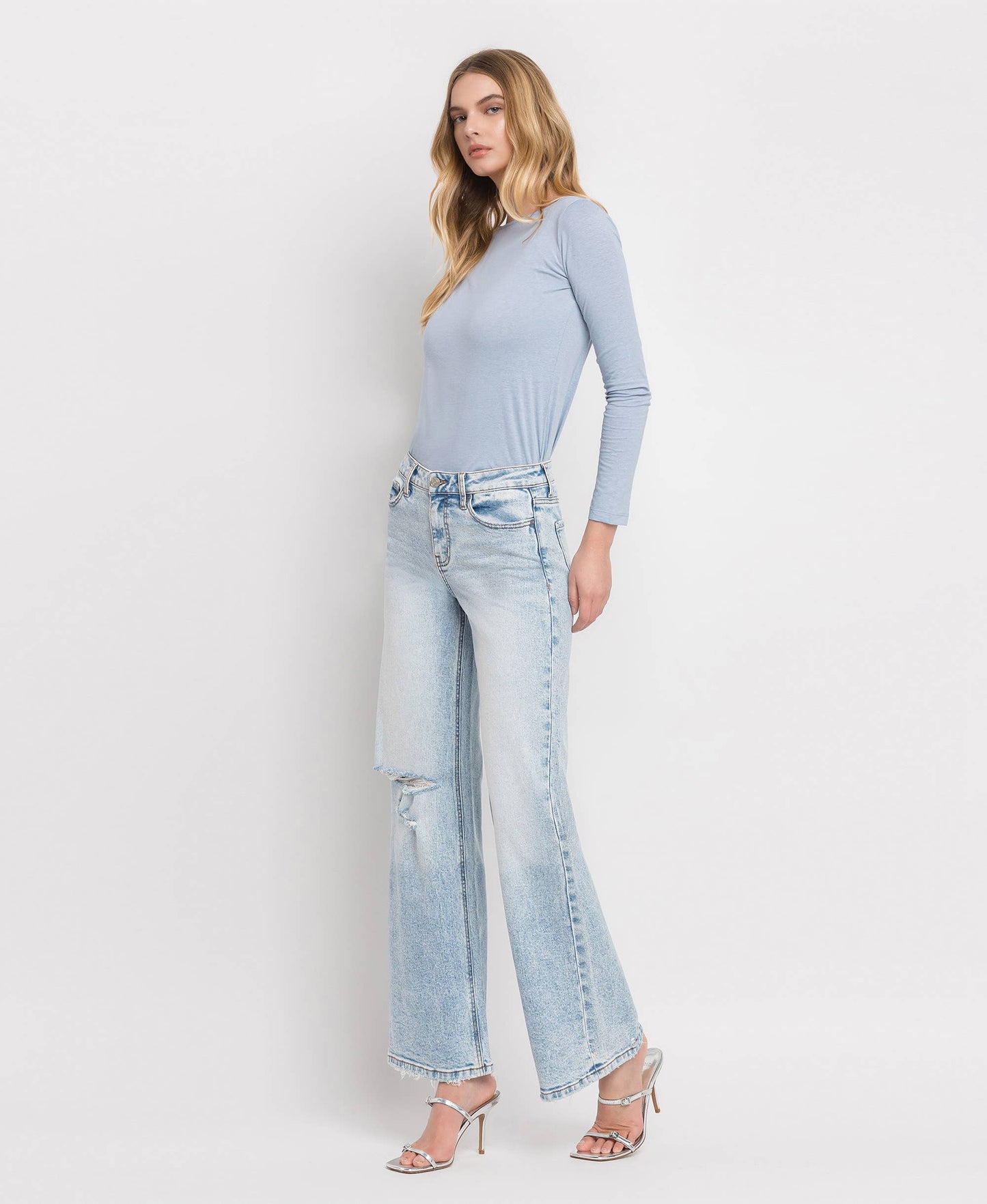 LOVERVET TUMMY CONTROL SUPER HIGH RISE WIDE LEG JEANS.