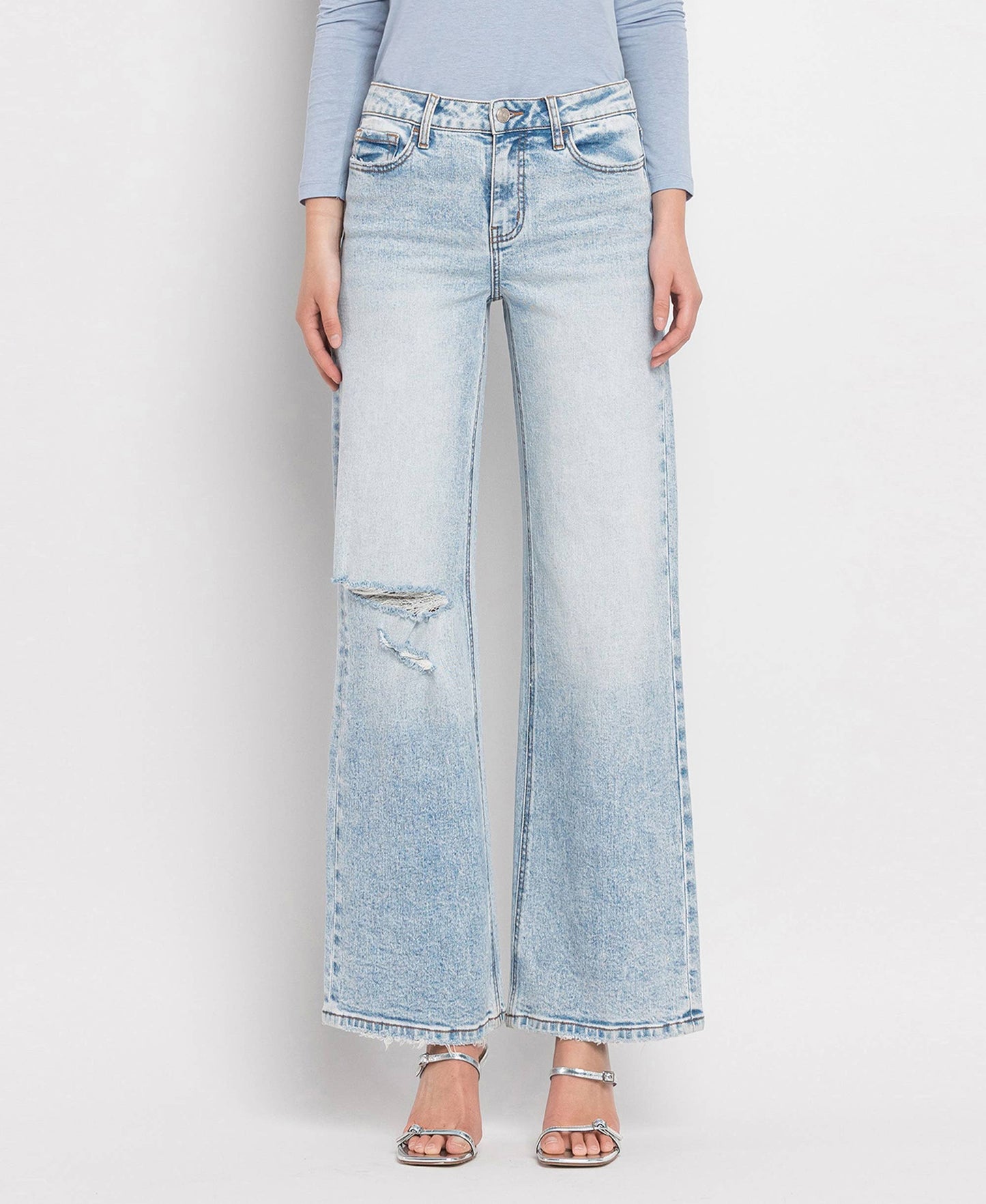 LOVERVET TUMMY CONTROL SUPER HIGH RISE WIDE LEG JEANS.