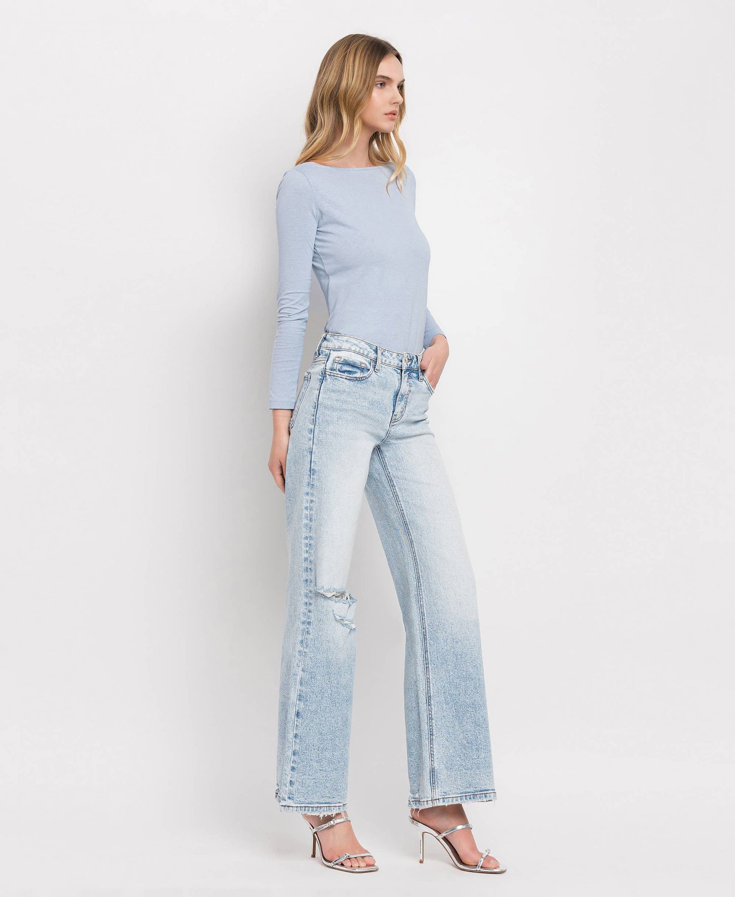 LOVERVET TUMMY CONTROL SUPER HIGH RISE WIDE LEG JEANS.