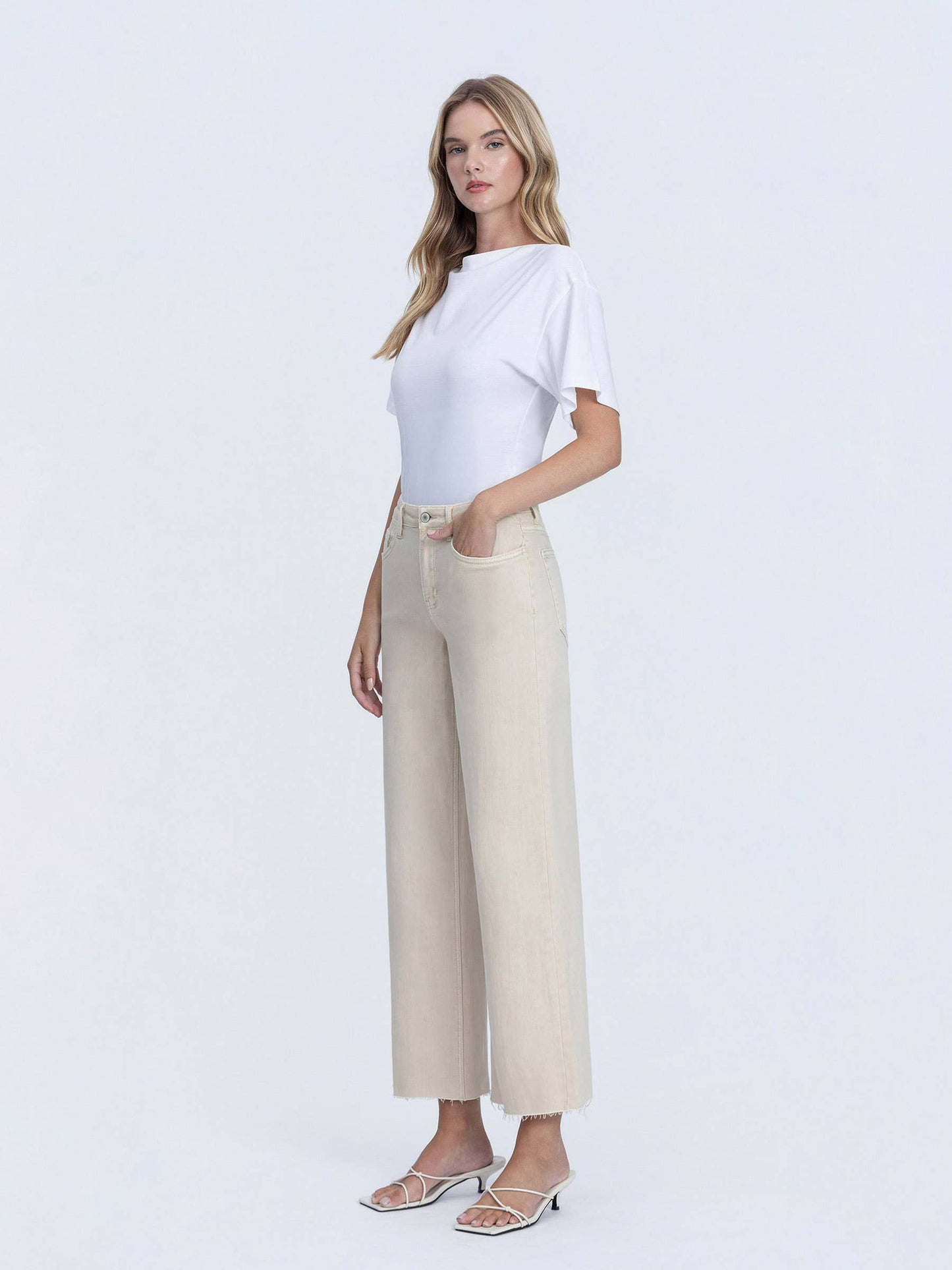 HIGH RISE CROP WIDE LEG JEANS | WHITE SWAN