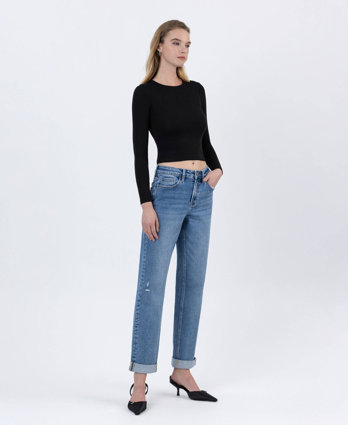 HIGH RISE CUFFED BOYFRIEND JEANS | FECILITOUS