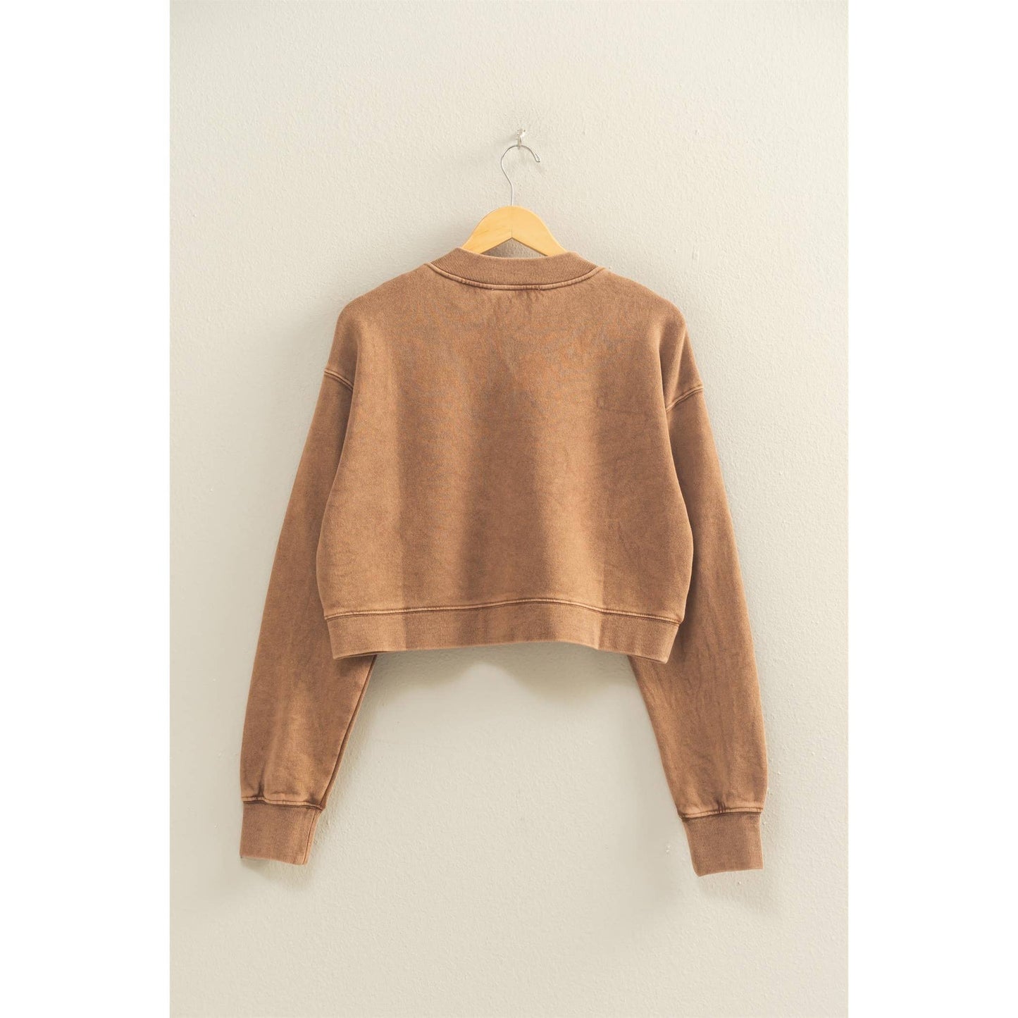 Washed French Terry Cropped Cardigan: DARK TAUPE