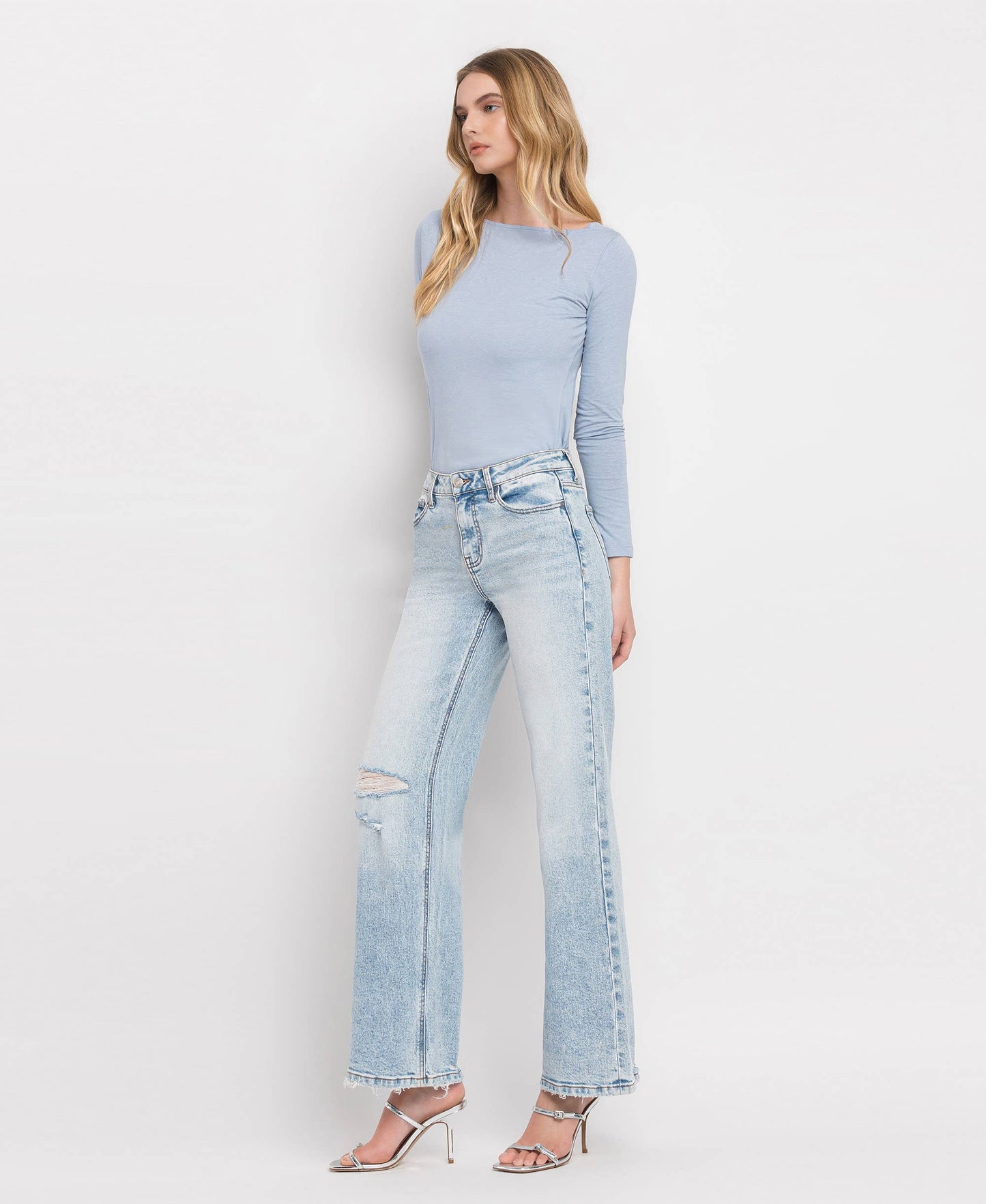 LOVERVET TUMMY CONTROL SUPER HIGH RISE WIDE LEG JEANS.