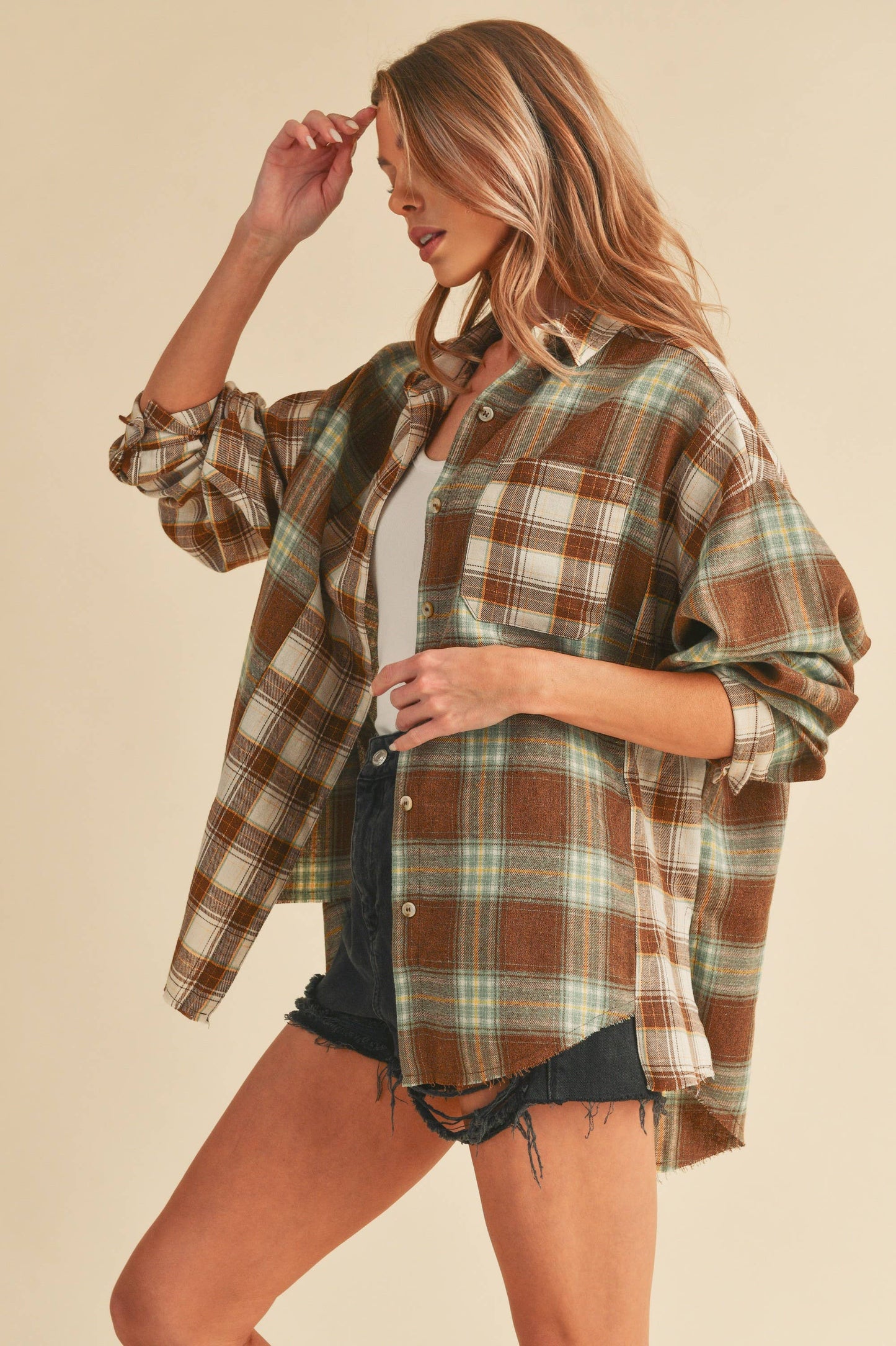 Noelle Shirt: Brown/White/Sage