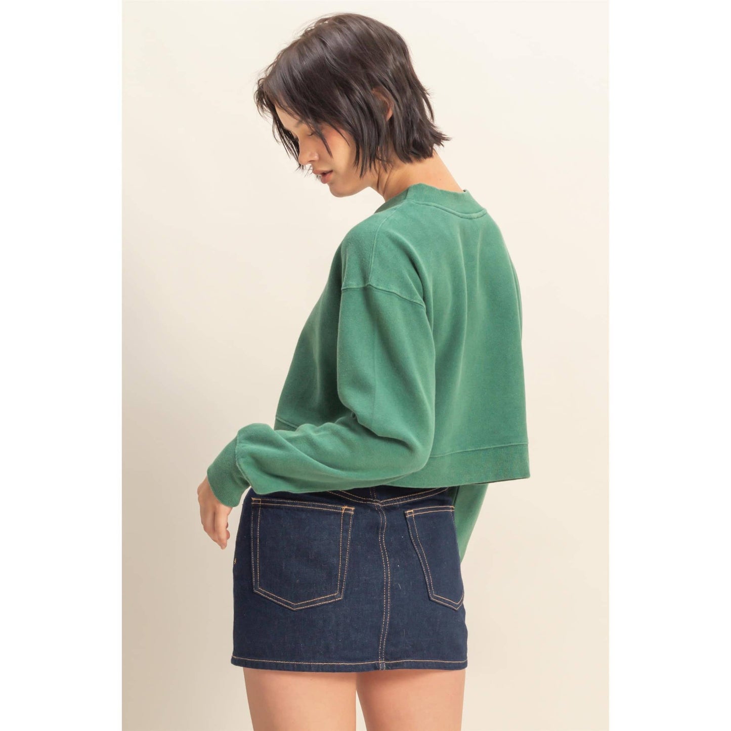 Washed French Terry Cropped Cardigan: DARK TAUPE
