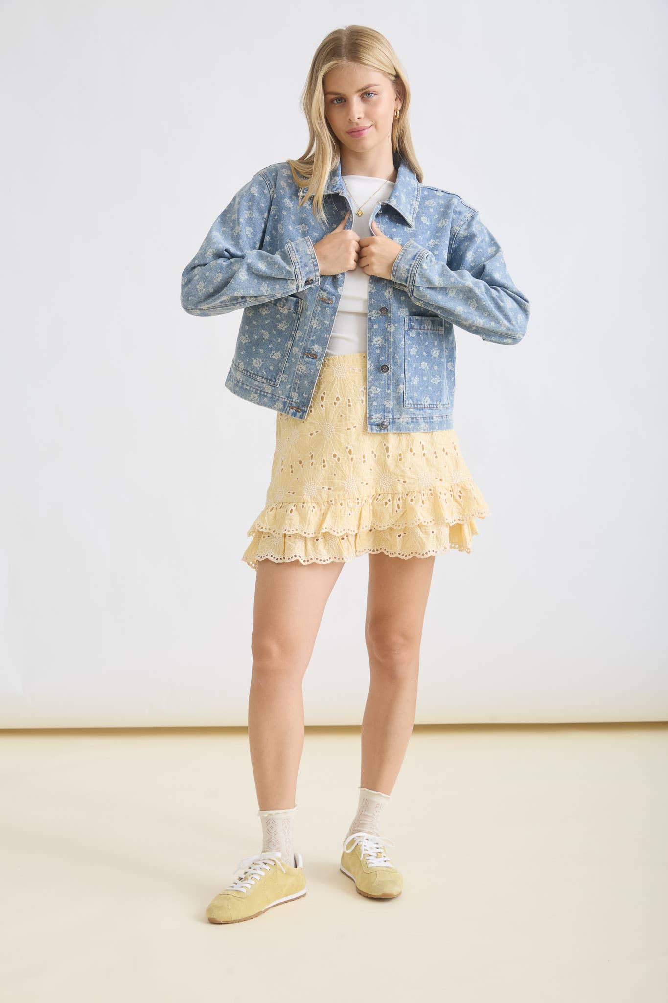 FIONA FLORAL JACKET: DENIM