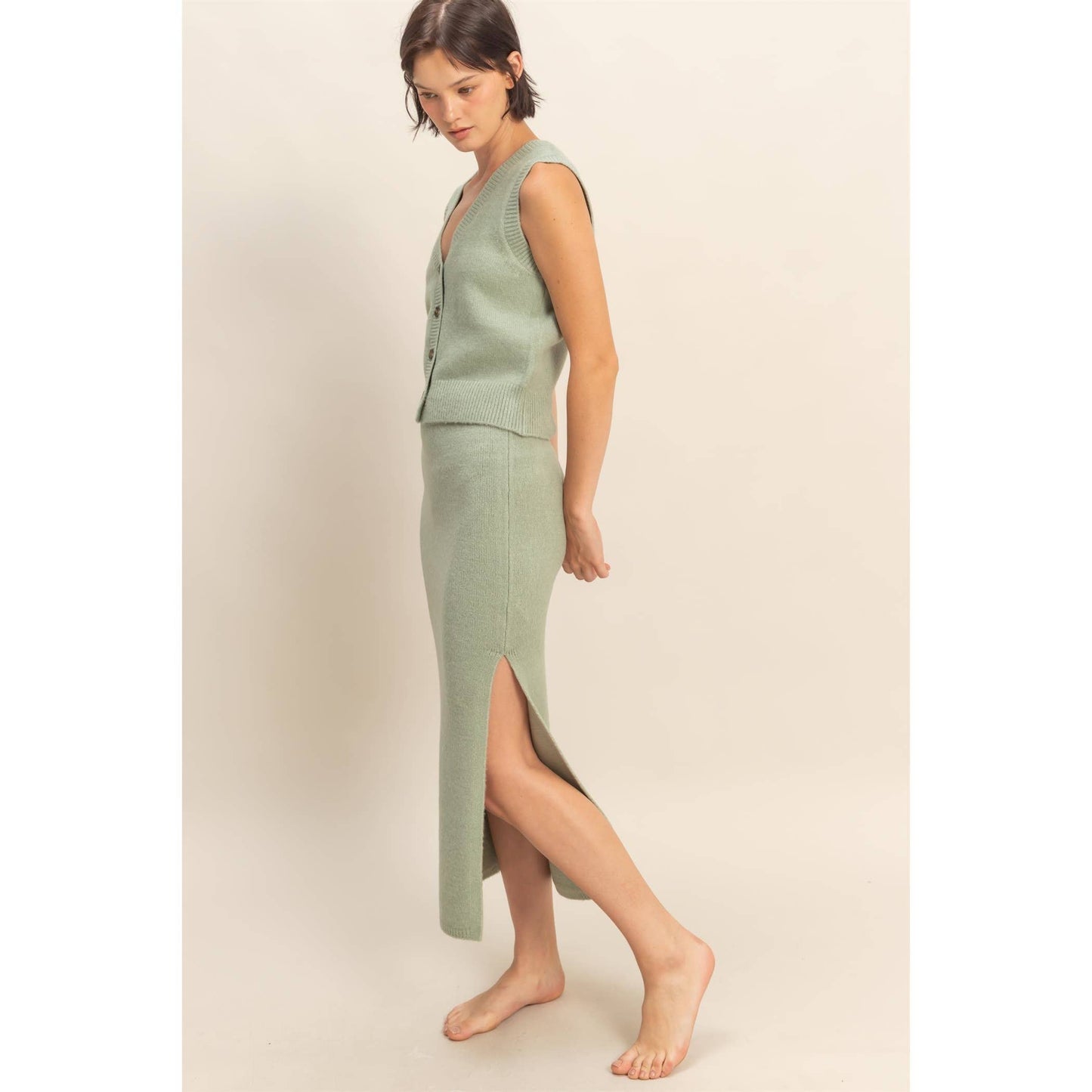 KNIT SKIRT SAGE GREEN