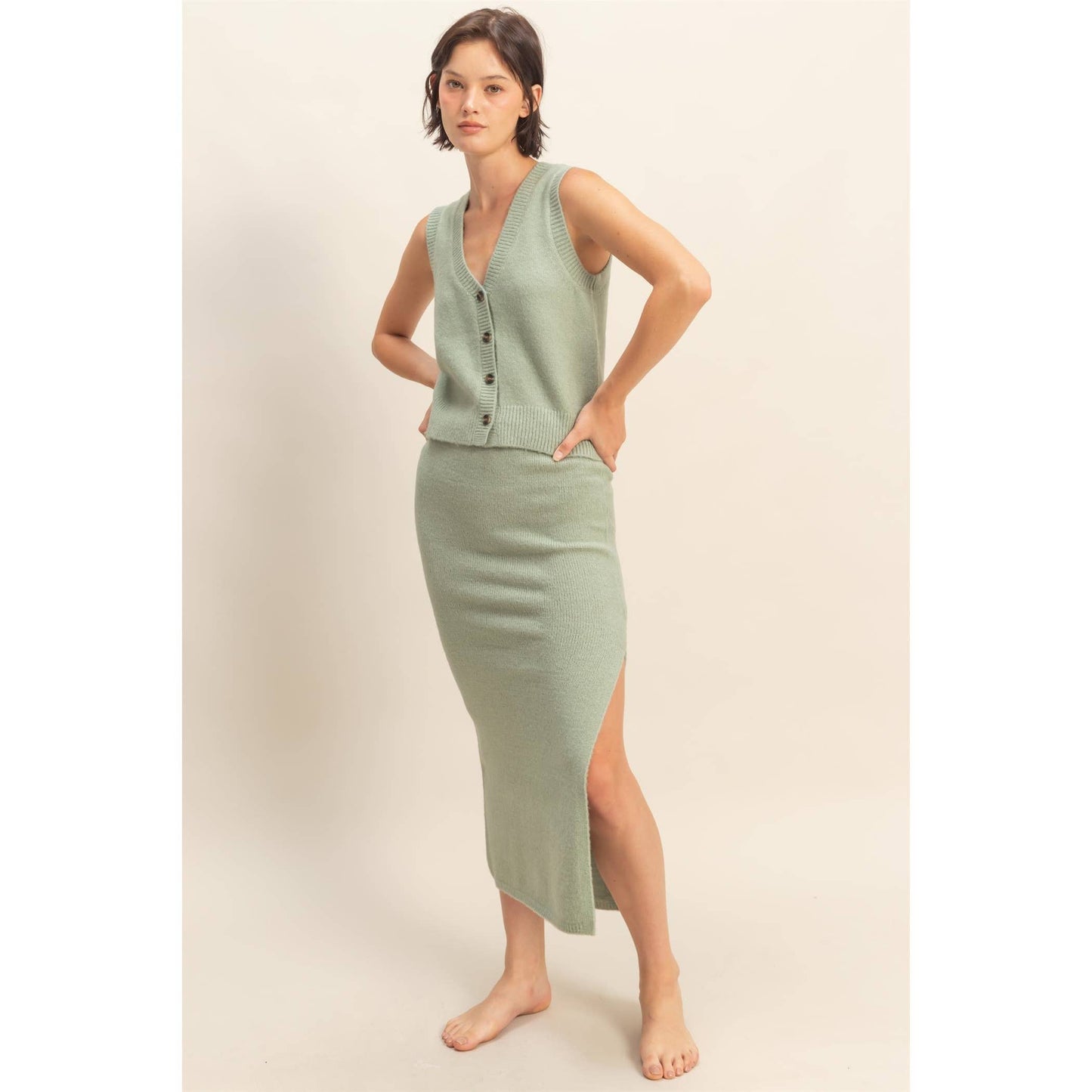 KNIT SKIRT SAGE GREEN