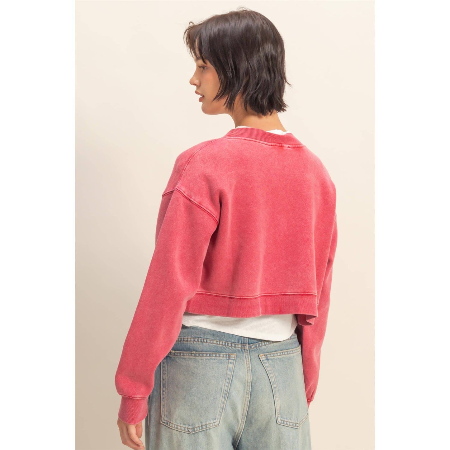 Washed French Terry Cropped Cardigan: DARK TAUPE
