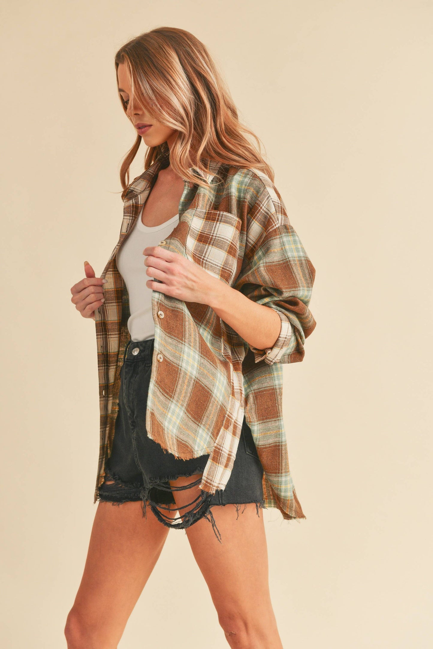 Noelle Shirt: Brown/White/Sage