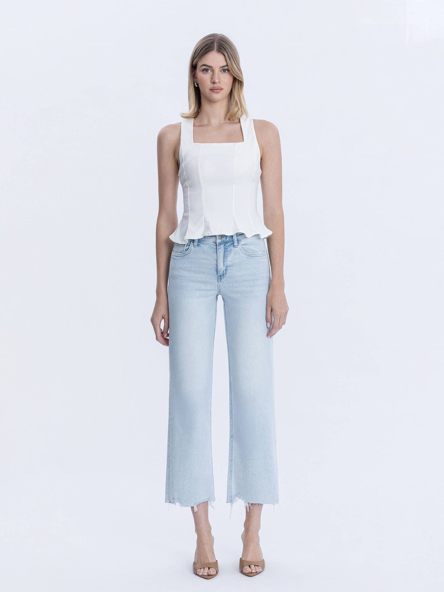 HIGH RISE LIGHT WASH SLIM WIDE JEANS | MERITORIOUS