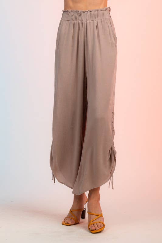 High-waisted Palazzo Pants With Ruched Detail