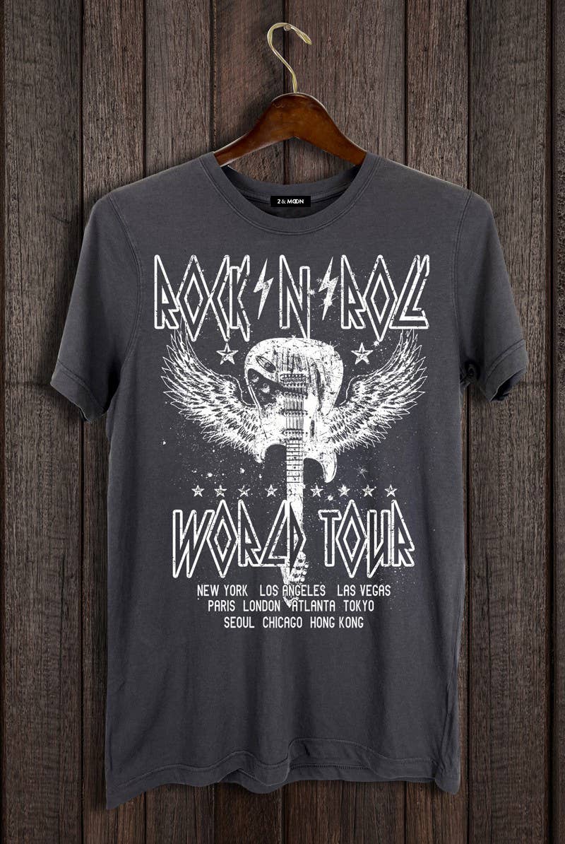Rock n Roll World Tour guitar and stars Graphic Tee